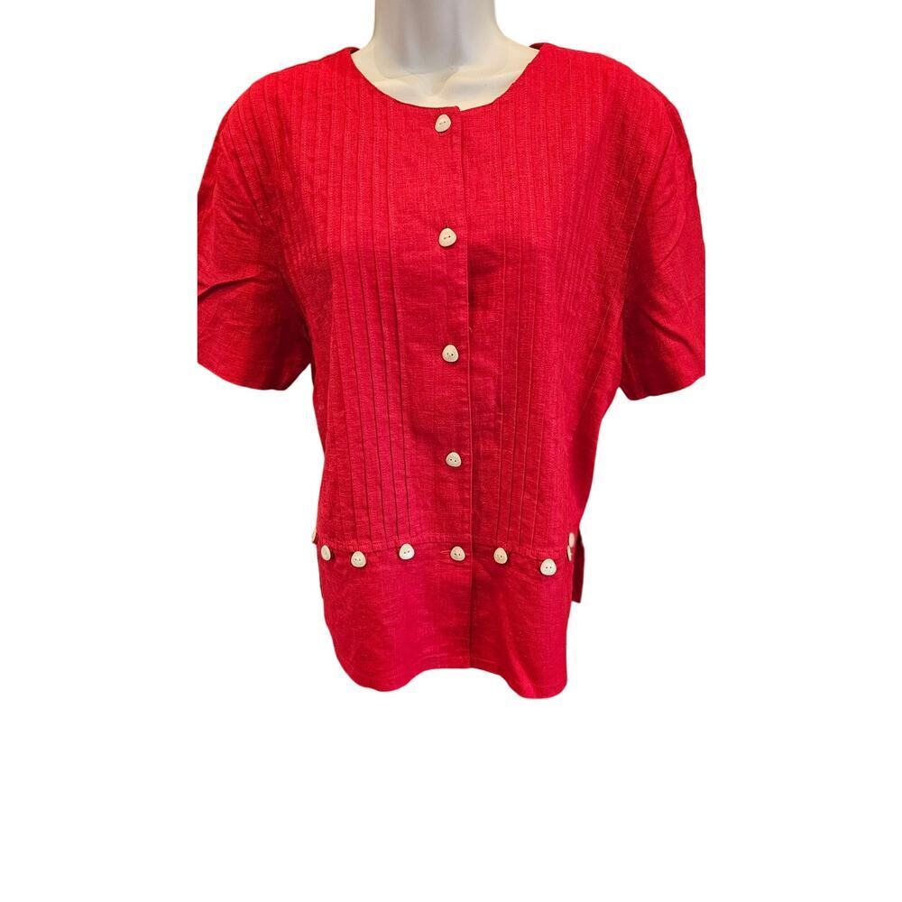 Melissa Harper 12 linen blend short sleeve button up EUC red vintage casual